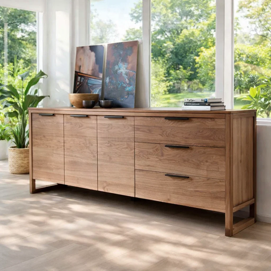 Solid Wood Modern Console Table with Drawers and Cabinet Storage