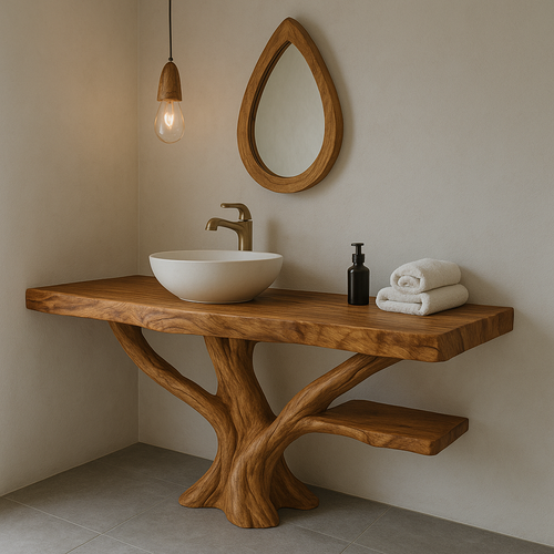 Handcrafted Solid Wood Bathroom Vanity – Sculptural Live Edge Design with Natural Finish Lynnsnail