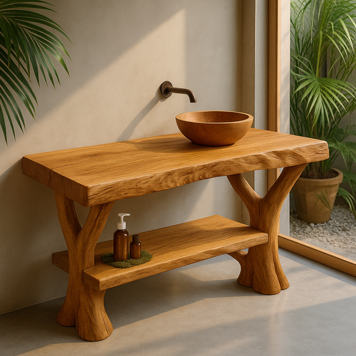 Handcrafted Solid Wood Bathroom Vanity – Natural Live Edge Design with Organic Branch Legs Lynnsnail