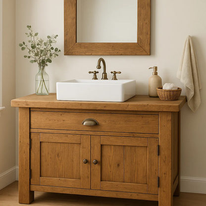 Handcrafted Solid Wood Bathroom Vanity – Rustic Farmhouse Base with Drawer and Double Door Cabinet Lynnsnail