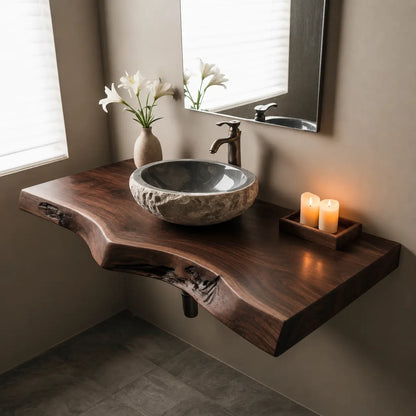 Sapwood Live Edge Vanity Shelf | Two-Tone Solid Wood Floating Bathroom Lynnsnail