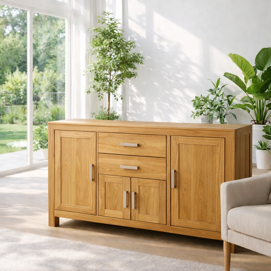 Modern Solid Wood Sideboard Console Table with Multi Storage Compartments