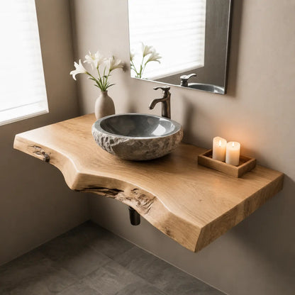 Sapwood Live Edge Vanity Shelf | Two-Tone Solid Wood Floating Bathroom Lynnsnail