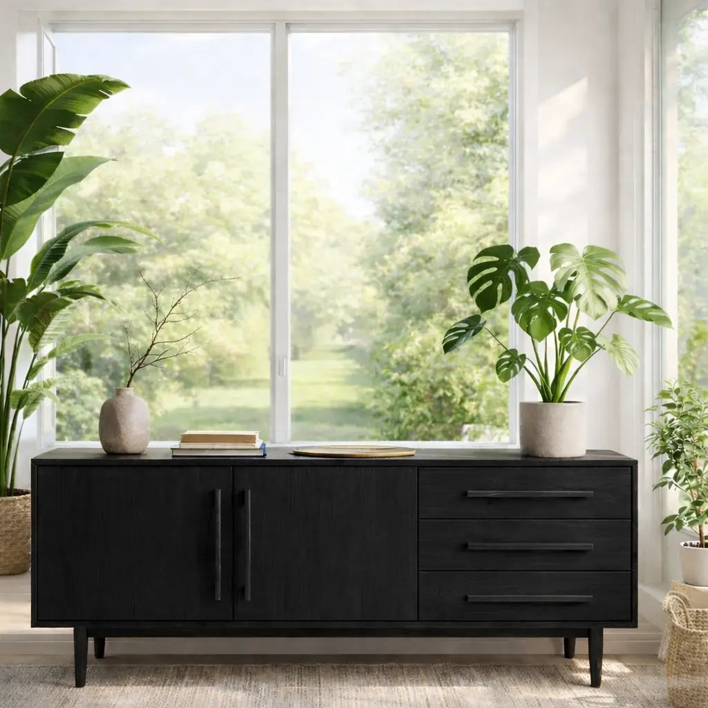Modern Oak Console Table with Drawers & Cabinet Lynnsnail