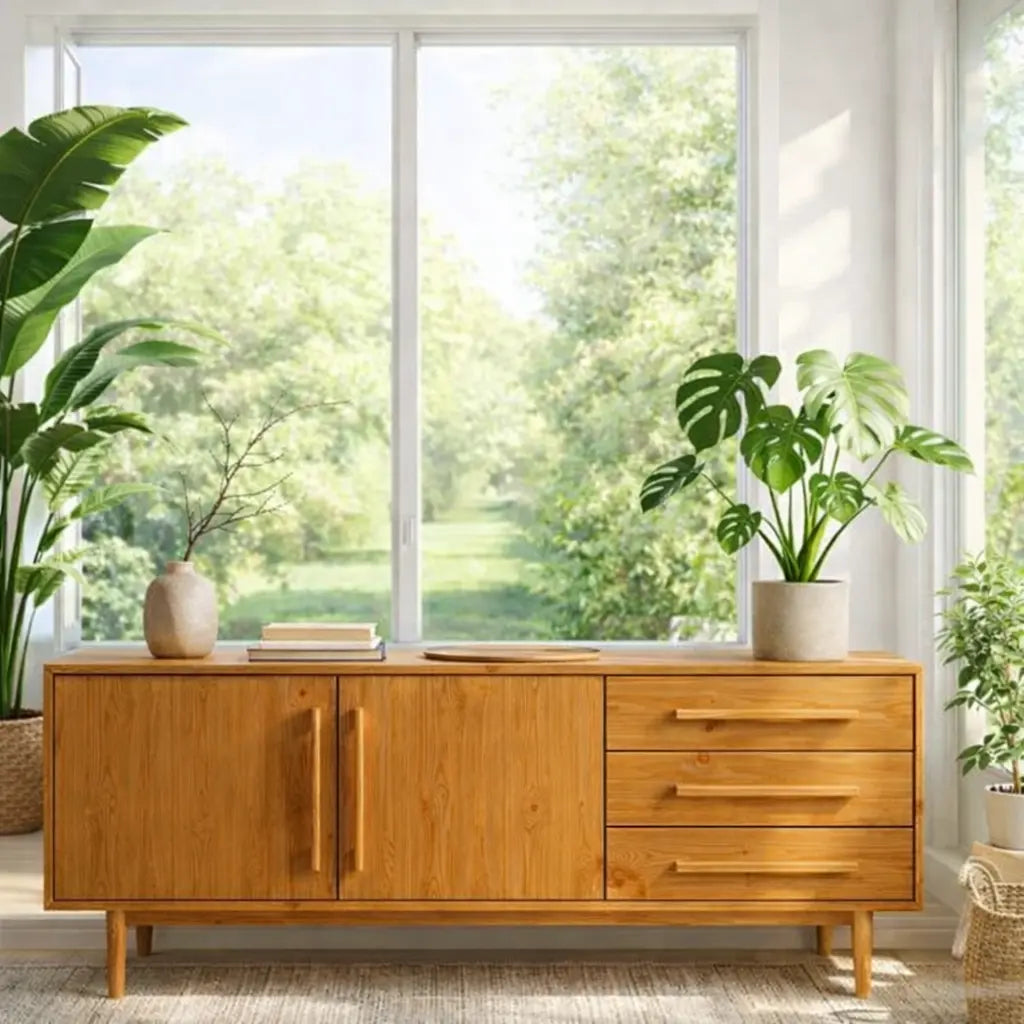 Modern Oak Console Table with Drawers & Cabinet Lynnsnail