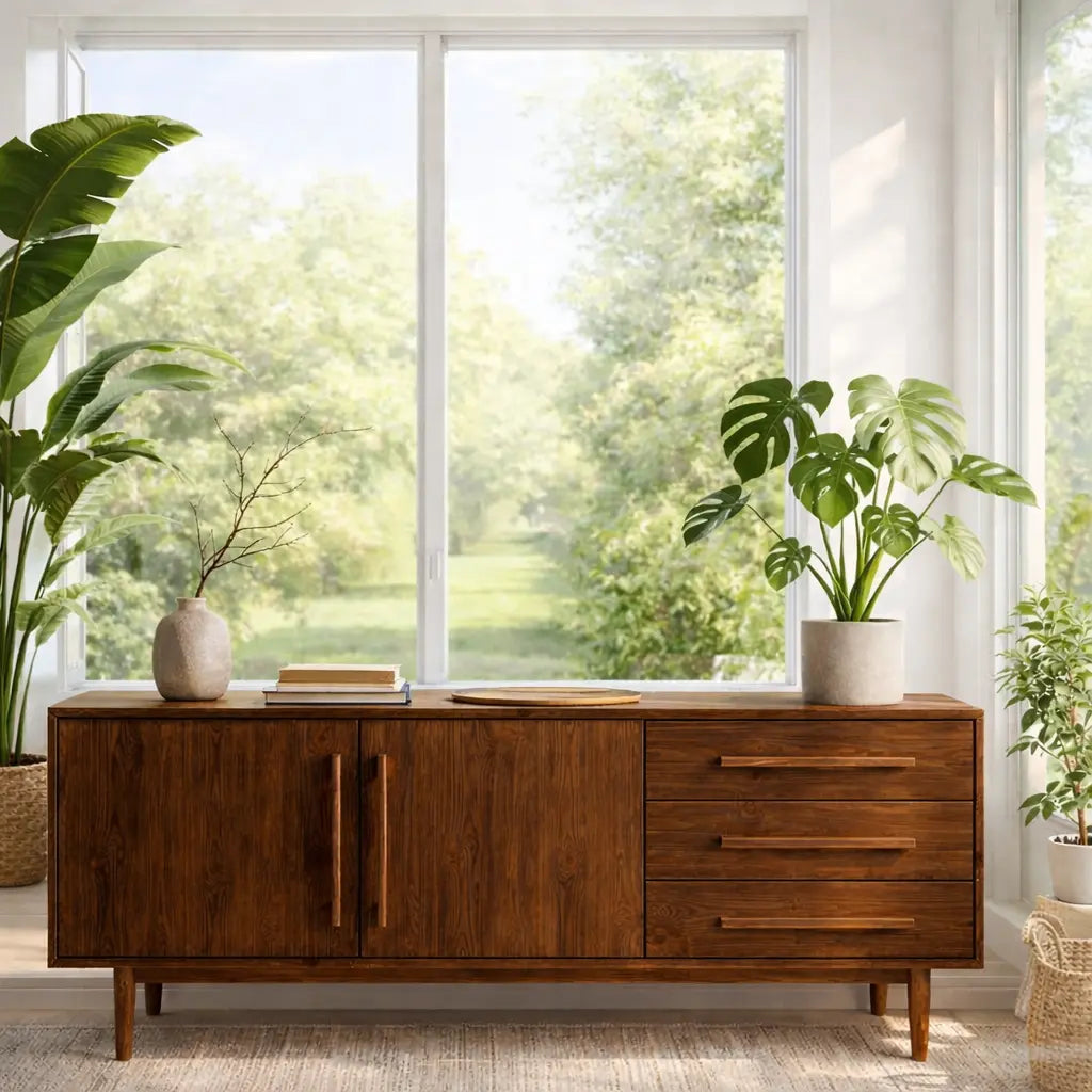 Modern Oak Console Table with Drawers & Cabinet Lynnsnail