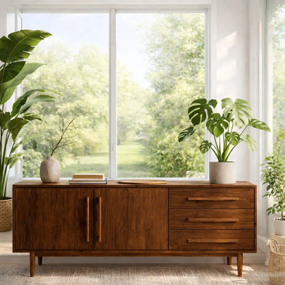 Modern Oak Console Table with Drawers & Cabinet Lynnsnail
