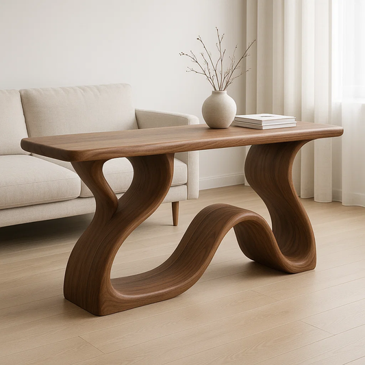 Handcrafted Solid Wood Wave Console Table – Sculptural Organic Flow Design for Modern Interiors Lynnsnail