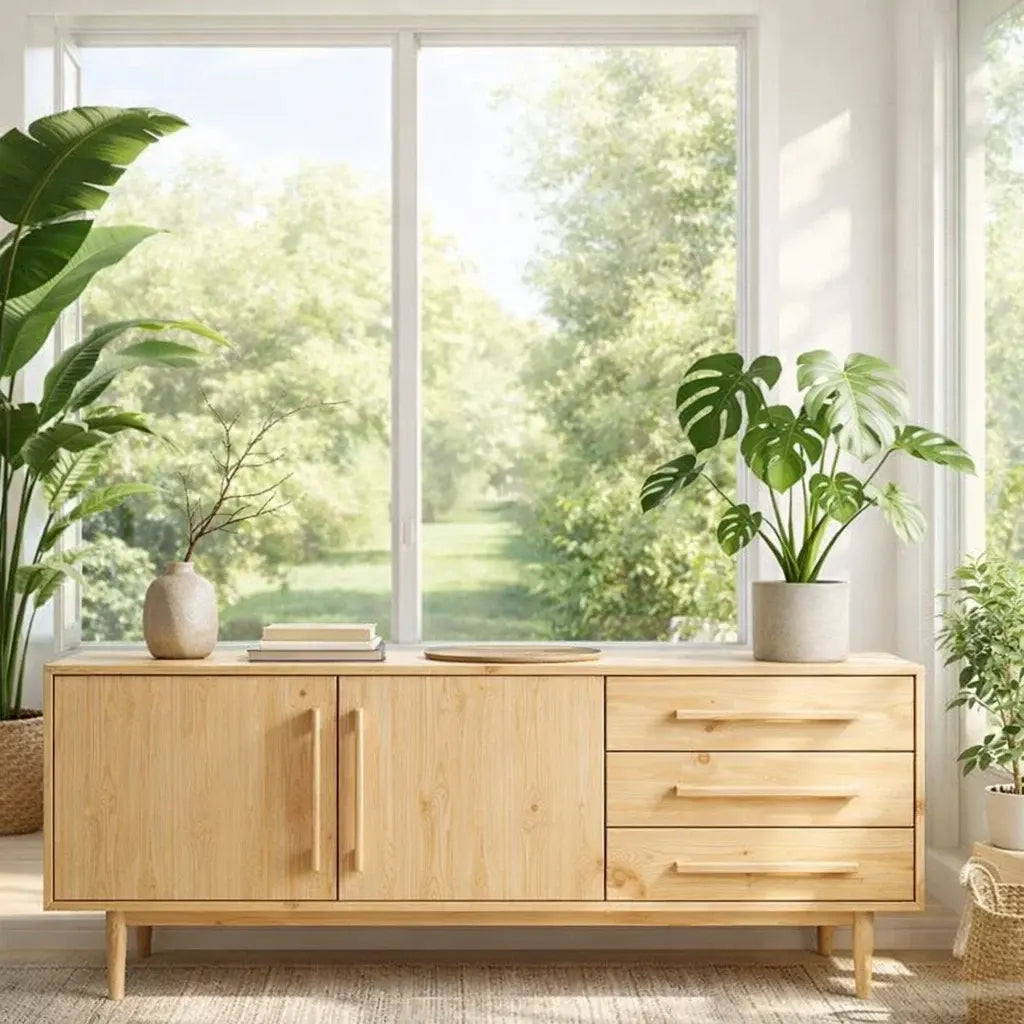 Modern Oak Console Table with Drawers & Cabinet Lynnsnail