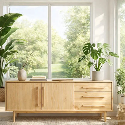 Modern Oak Console Table with Drawers & Cabinet Lynnsnail