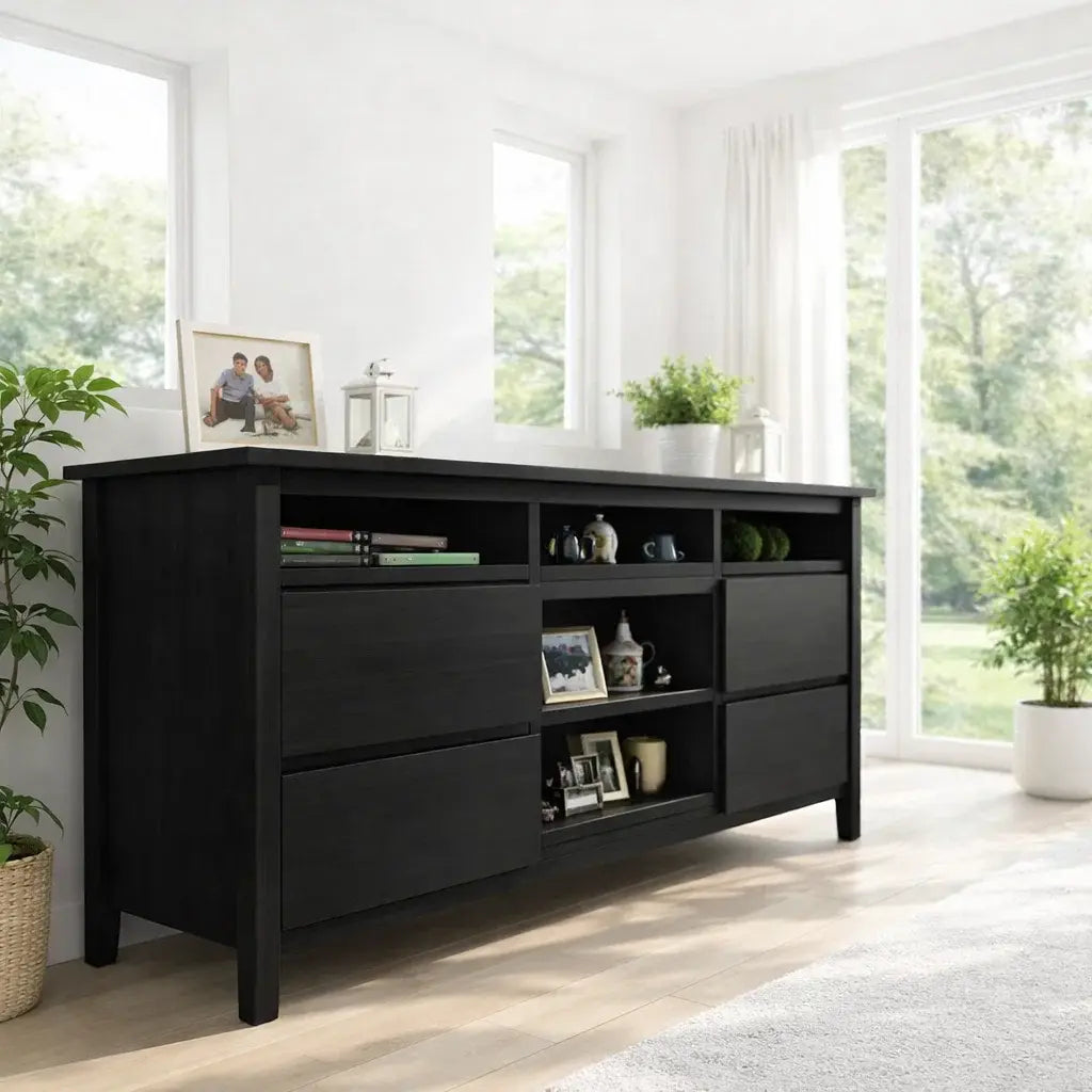 Modern Solid Wood Console Table with Shelves & Storage Lynnsnail
