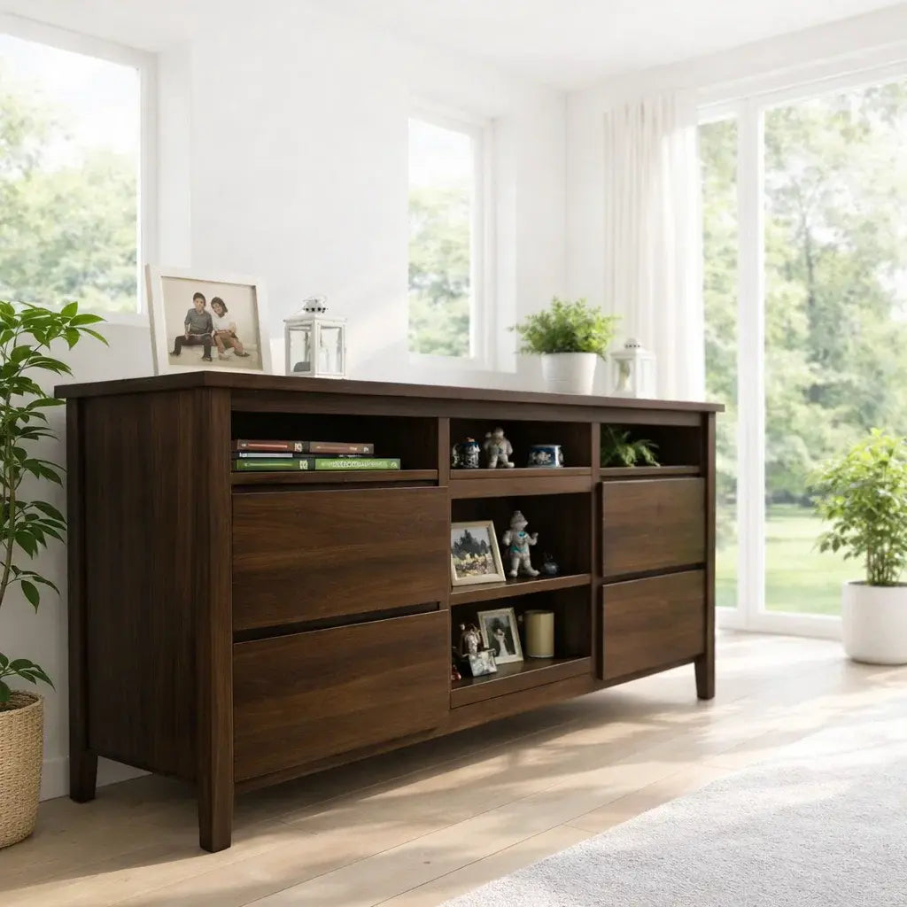 Modern Solid Wood Console Table with Shelves & Storage Lynnsnail