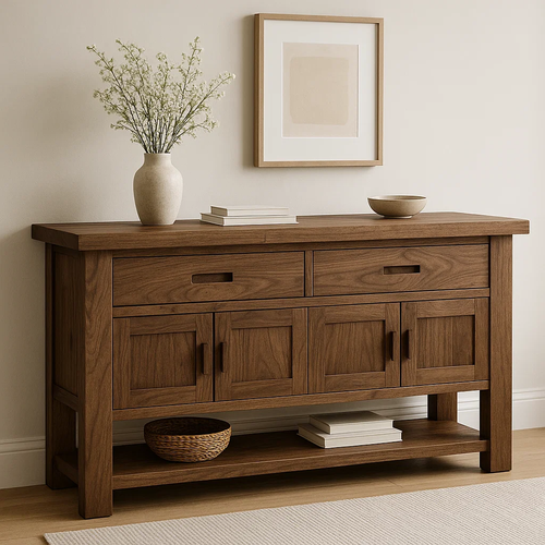 Handcrafted Solid Walnut Console Table – Modern Rustic Design with Storage Cabinets & Drawers Lynnsnail
