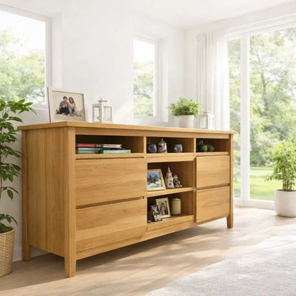 Modern Solid Wood Console Table with Shelves & Storage Lynnsnail
