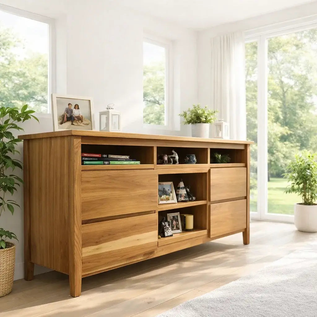 Modern Solid Wood Console Table with Shelves & Storage Lynnsnail