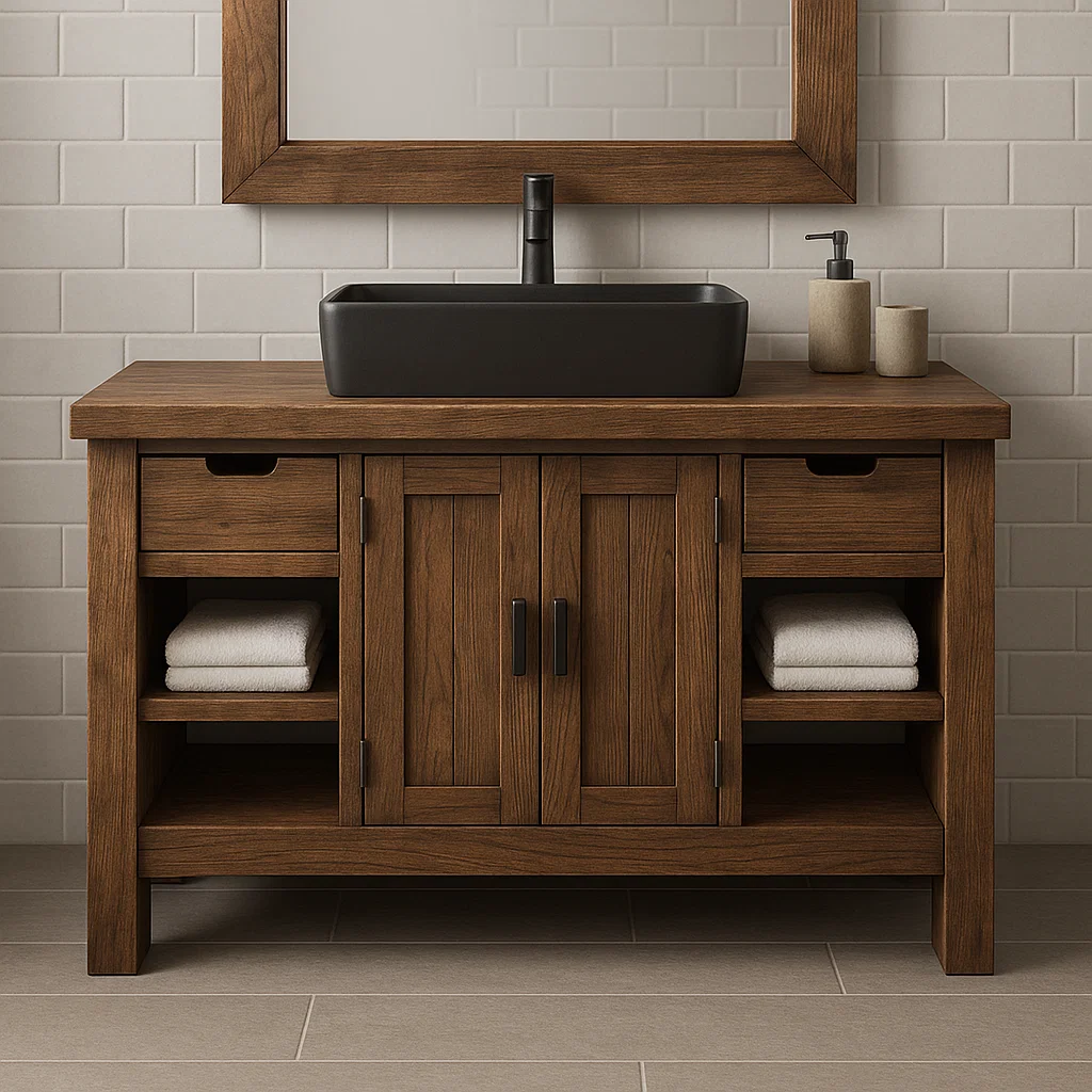 Handcrafted Solid Wood Bathroom Vanity – Modern Farmhouse Cabinet with Shelves and Storage Drawers Lynnsnail