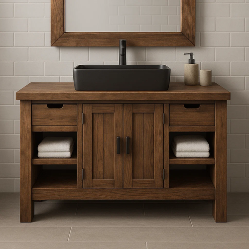 Handcrafted Solid Wood Bathroom Vanity – Modern Farmhouse Cabinet with Shelves and Storage Drawers Lynnsnail