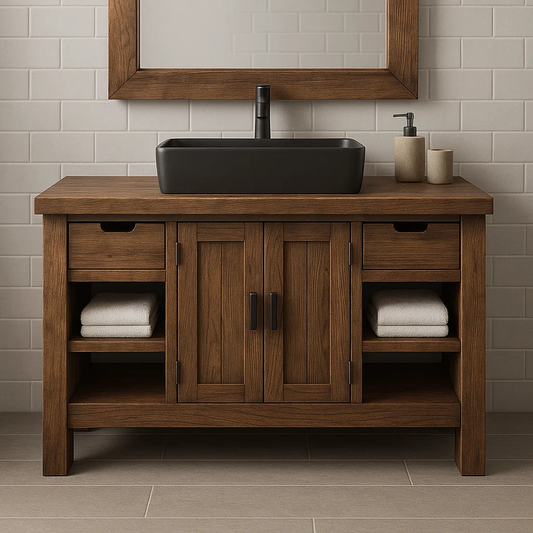 Handcrafted Solid Wood Bathroom Vanity – Modern Farmhouse Cabinet with Shelves and Storage Drawers Lynnsnail