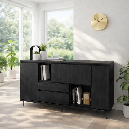 Modern Wood Console Table with Storage Cabinet & Shelves Lynnsnail