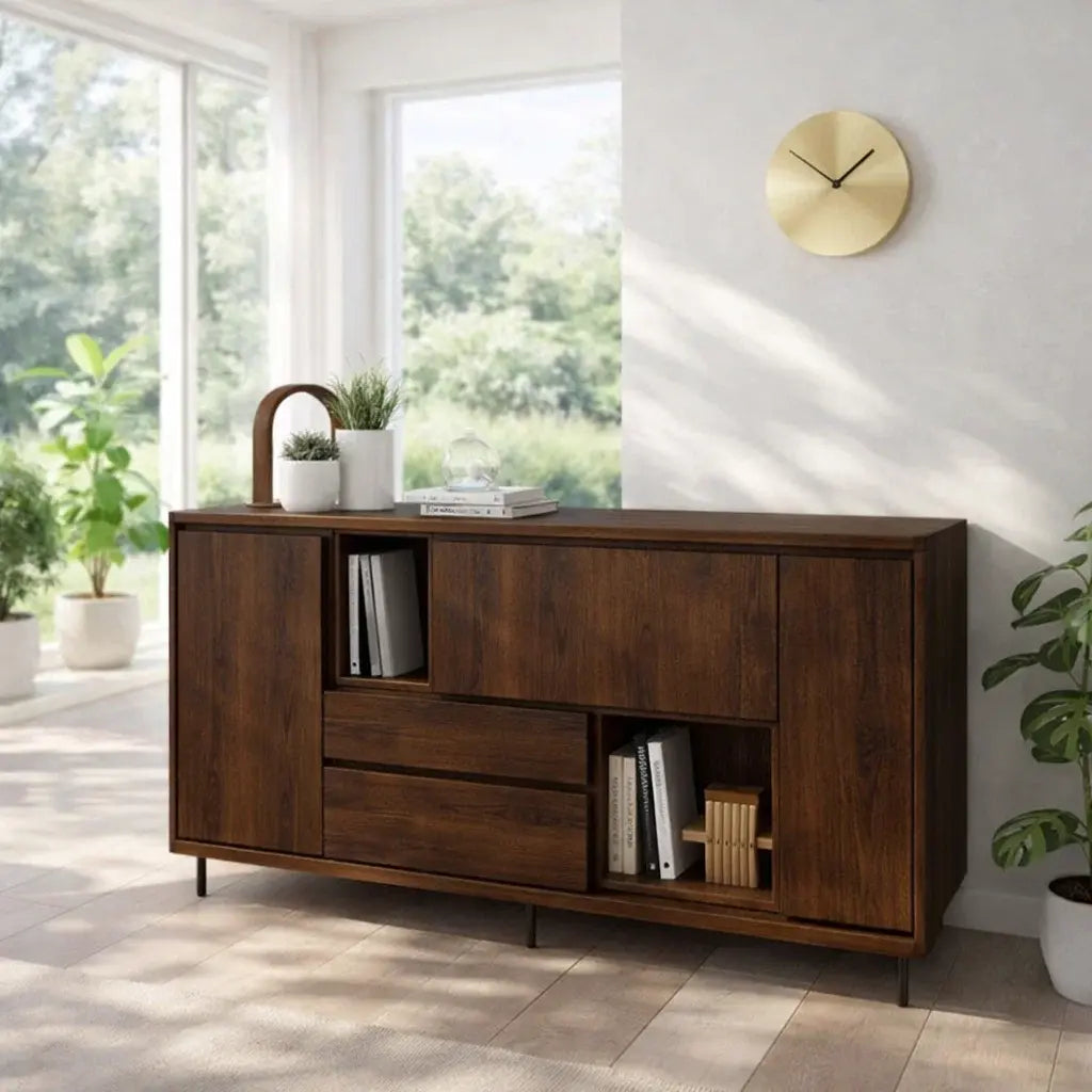 Modern Wood Console Table with Storage Cabinet & Shelves Lynnsnail