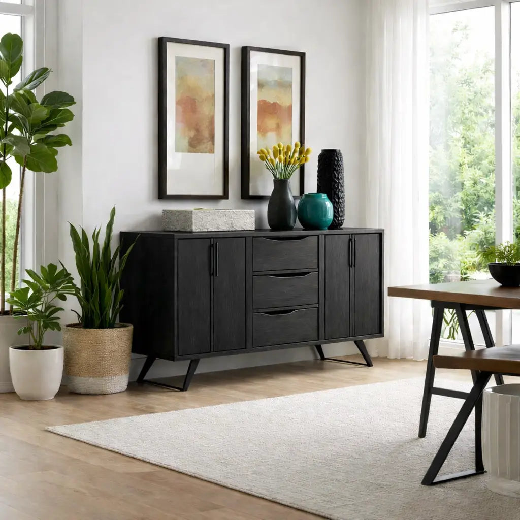Modern Walnut Console Table with Drawers & Cabinet Lynnsnail
