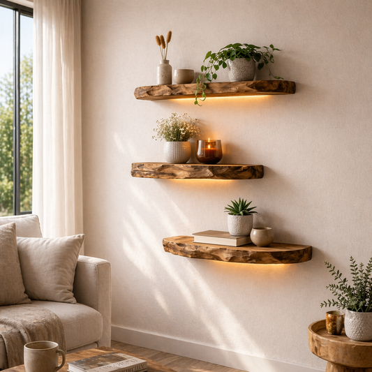 Solid Wood Floating Wall Shelf Rustic Live Edge Wall Mounted Shelf Decor
