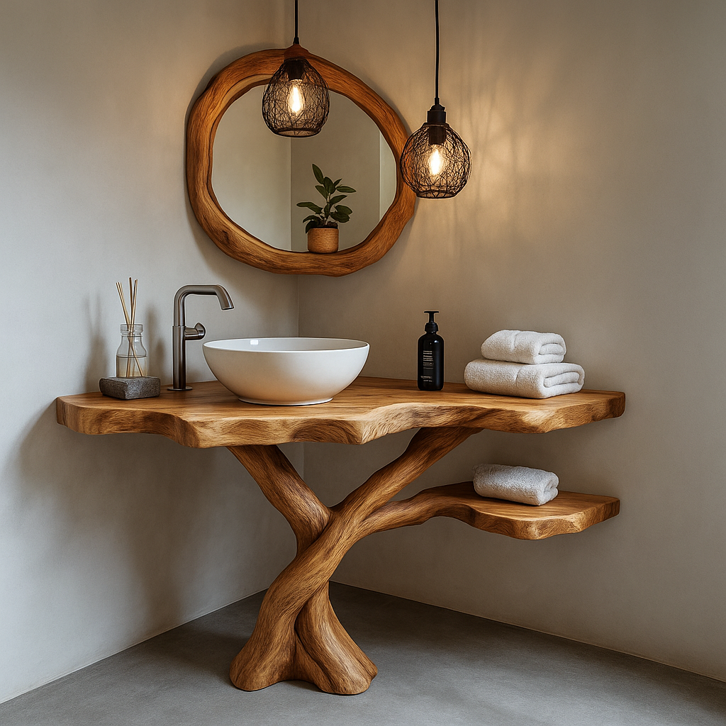 Handcrafted Solid Wood Bathroom Vanity – Artistic Live Edge Design for Modern Natural Spaces Lynnsnail