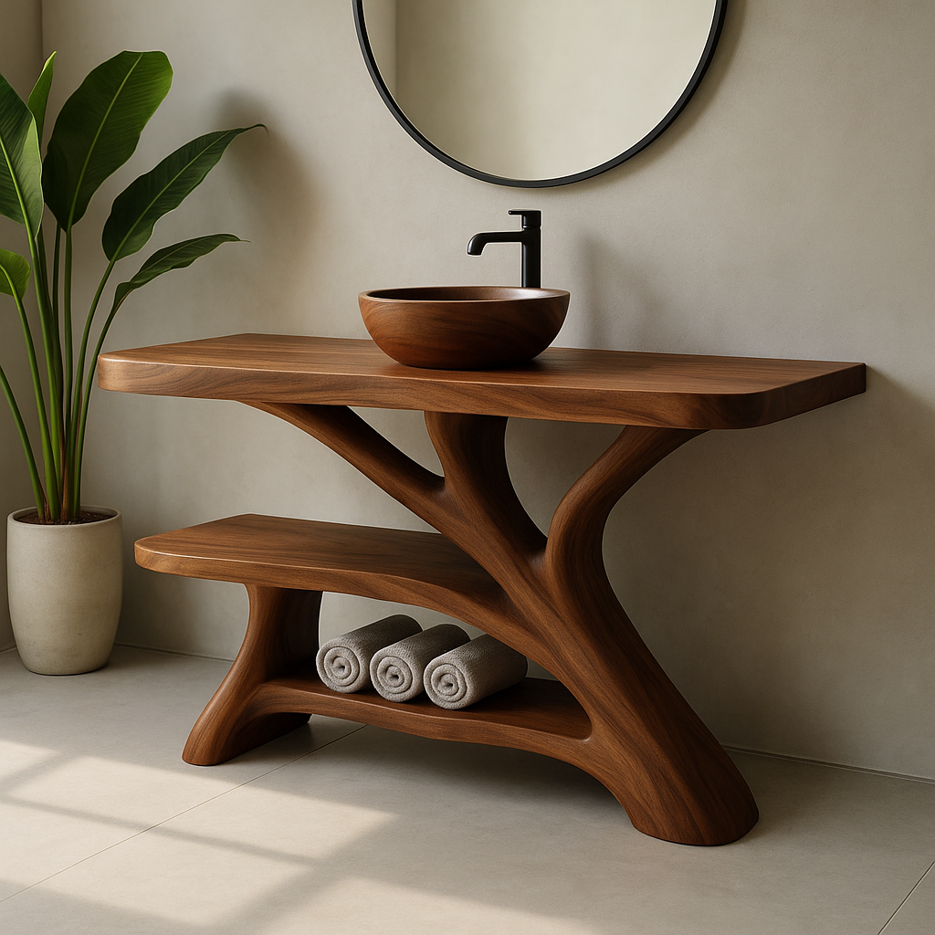 Handcrafted Solid Wood Bathroom Vanity – Modern Organic Design with Sculptural Branch Base Lynnsnail