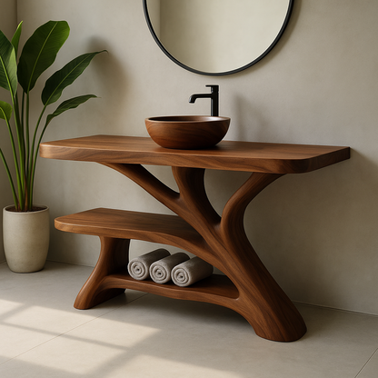 Handcrafted Solid Wood Bathroom Vanity – Modern Organic Design with Sculptural Branch Base Lynnsnail