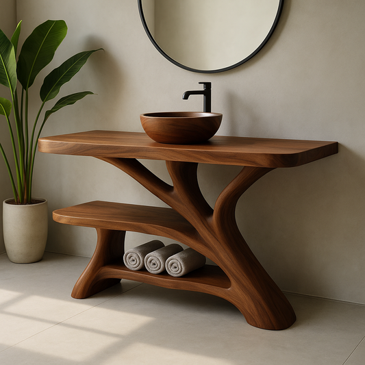 Handcrafted Solid Wood Bathroom Vanity – Modern Organic Design with Sculptural Branch Base Lynnsnail