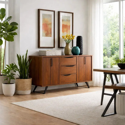 Modern Walnut Console Table with Drawers & Cabinet Lynnsnail