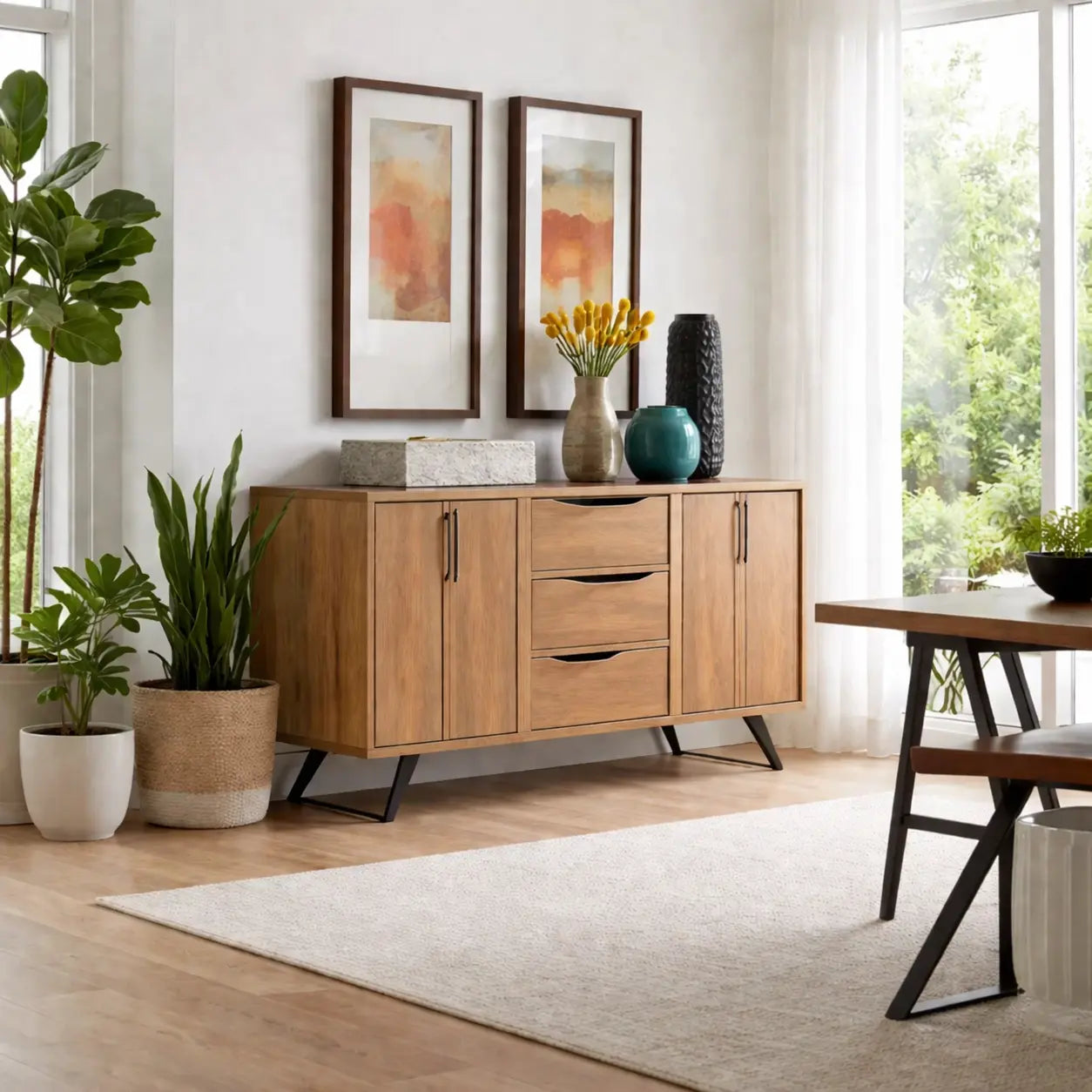 Modern Walnut Console Table with Drawers & Cabinet Lynnsnail