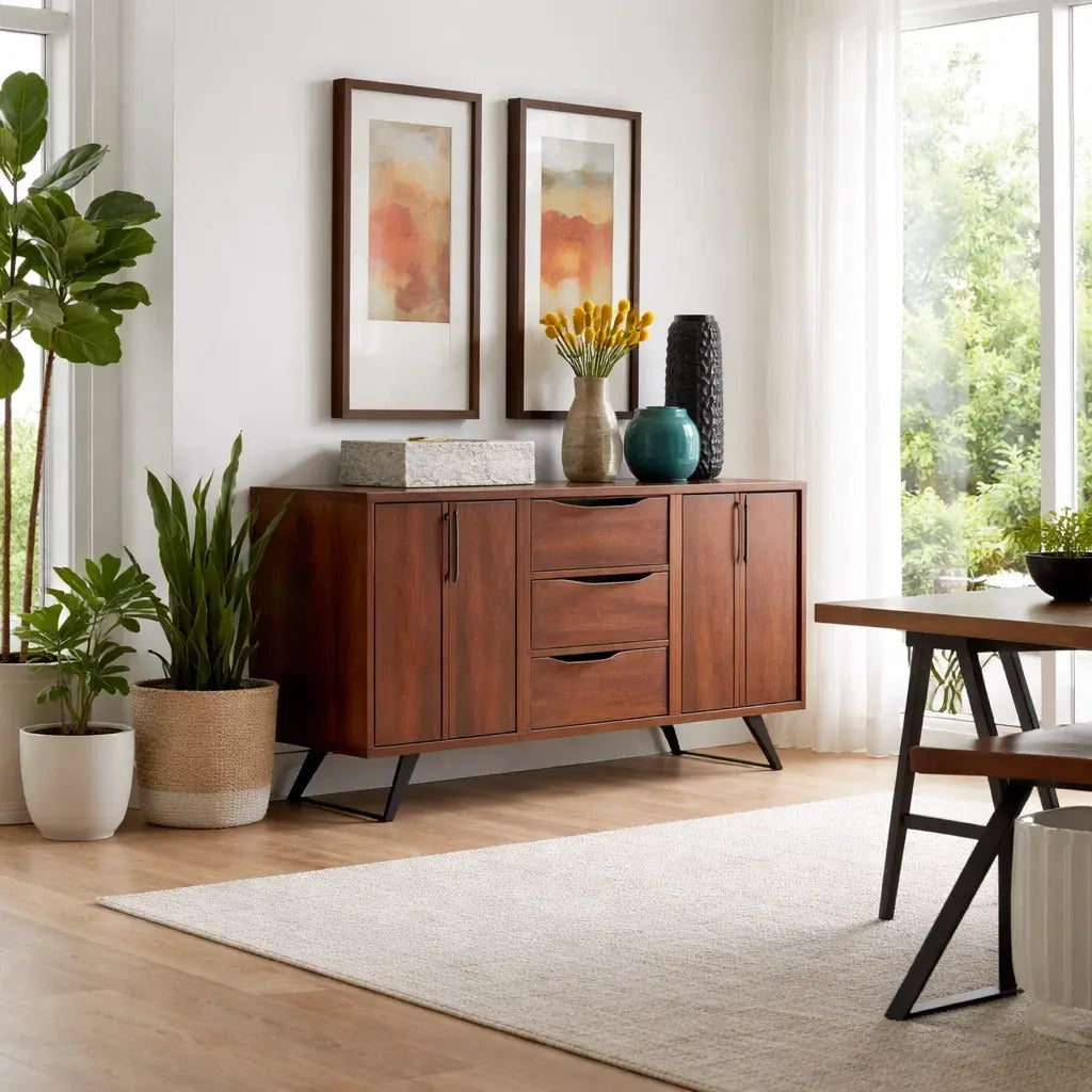 Modern Walnut Console Table with Drawers & Cabinet Lynnsnail