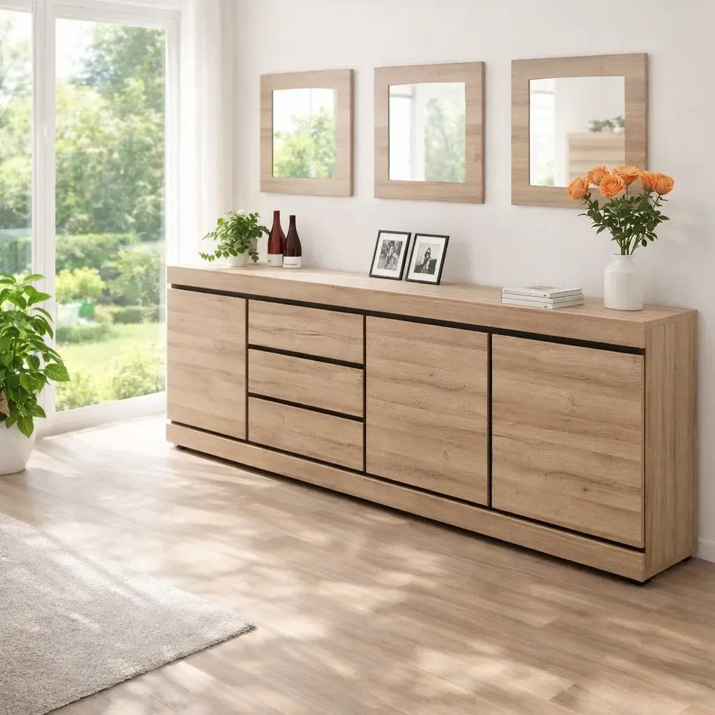 Modern Console Table with Drawers & Cabinet Storage Lynnsnail
