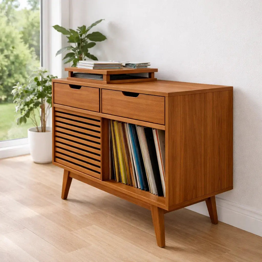 Modern Console Table with Drawers, Sliding Door & Open Storage Lynnsnail