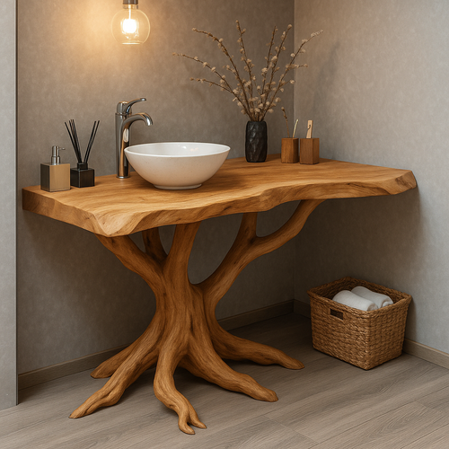 Handcrafted Solid Wood Bathroom Vanity – Sculptural Tree Root Design with Natural Live Edge Lynnsnail