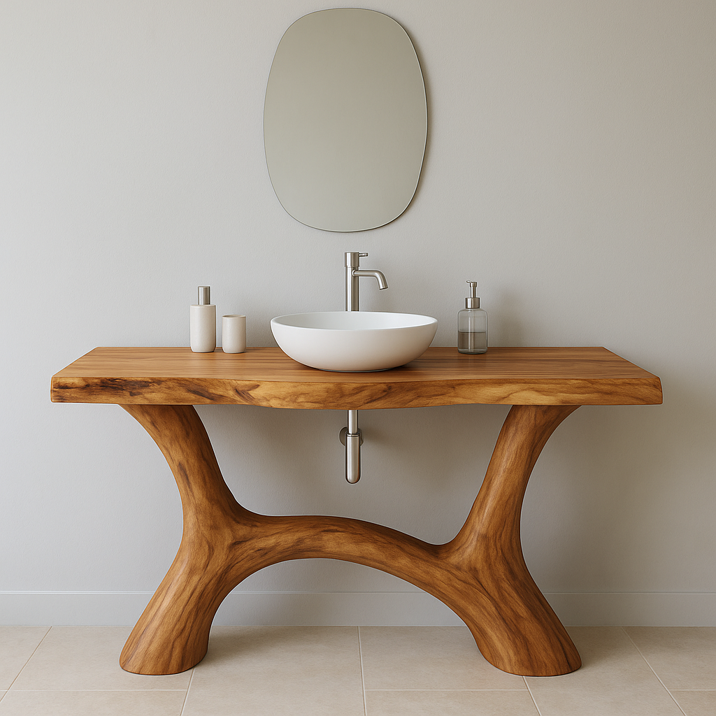 Handcrafted Solid Wood Bathroom Vanity – Modern Organic Form with Sculptural Curved Base Lynnsnail
