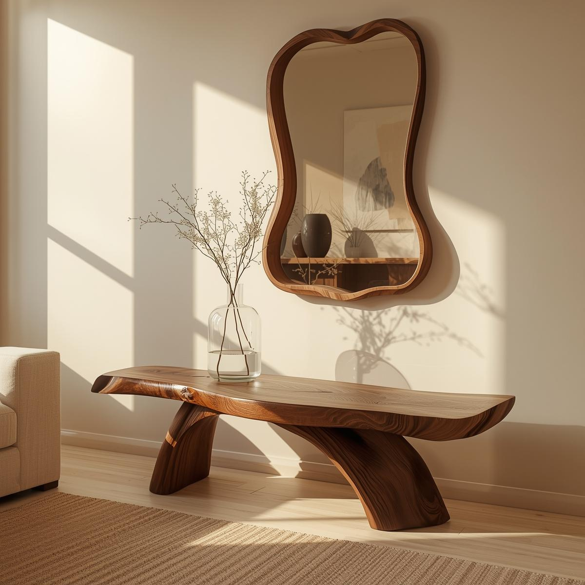 Handcrafted Solid Wood Entryway Bench with Curved Live Edge Design for Modern Natural Interiors Lynnsnail