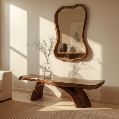 Handcrafted Solid Wood Entryway Bench with Curved Live Edge Design for Modern Natural Interiors Lynnsnail