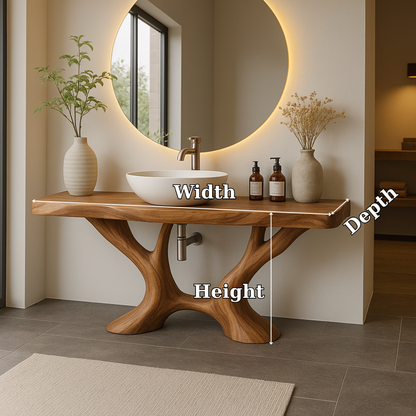 Handcrafted Solid Wood Bathroom Vanity with Artistic Branch Base – Modern Organic Bathroom Design Lynnsnail