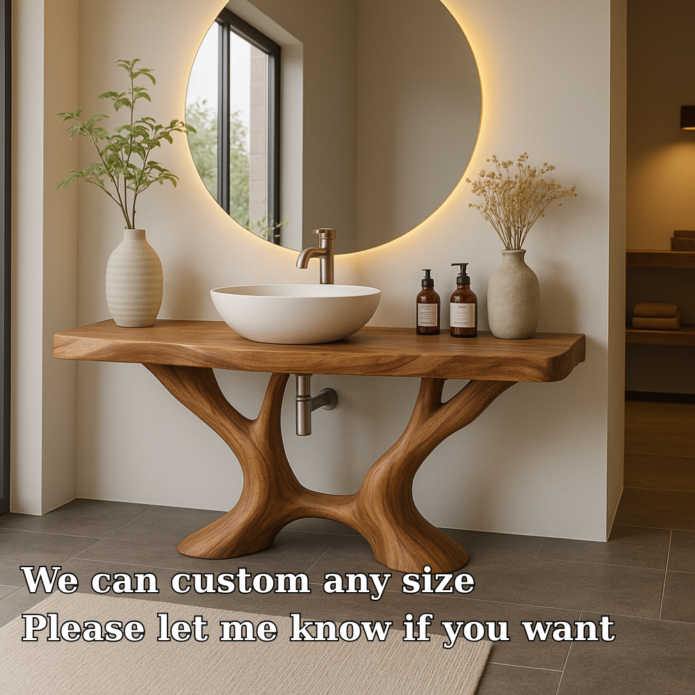 Handcrafted Solid Wood Bathroom Vanity with Artistic Branch Base – Modern Organic Bathroom Design Lynnsnail