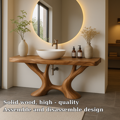 Handcrafted Solid Wood Bathroom Vanity with Artistic Branch Base – Modern Organic Bathroom Design Lynnsnail
