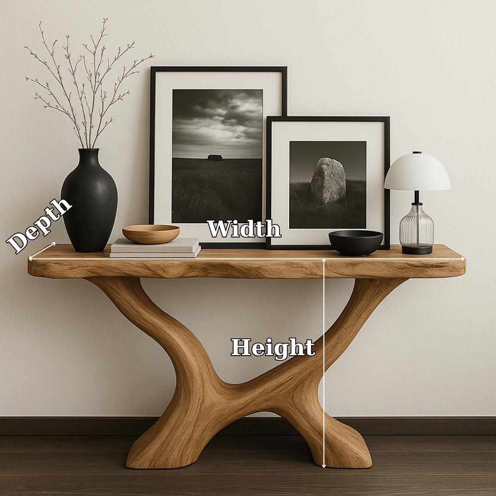 Handcrafted Solid Wood Console Table with Sculptural Base – Modern Organic Entryway Design Lynnsnail