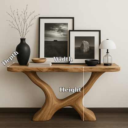 Handcrafted Solid Wood Console Table with Sculptural Base – Modern Organic Entryway Design Lynnsnail
