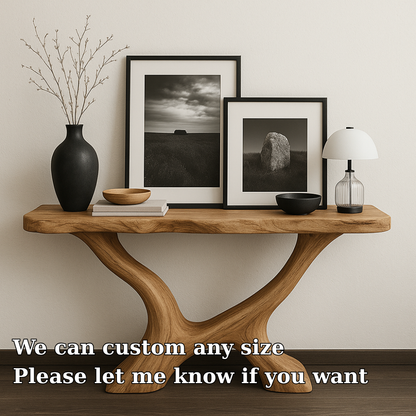 Handcrafted Solid Wood Console Table with Sculptural Base – Modern Organic Entryway Design Lynnsnail