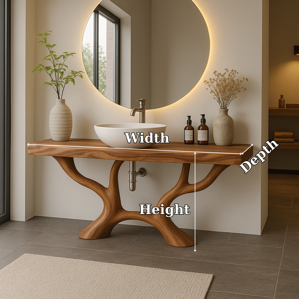 Handcrafted Solid Wood Bathroom Vanity with Organic Branch Design – Modern Natural Elegance Lynnsnail