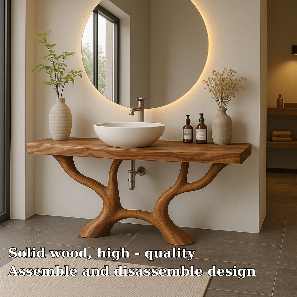 Handcrafted Solid Wood Bathroom Vanity with Organic Branch Design – Modern Natural Elegance Lynnsnail