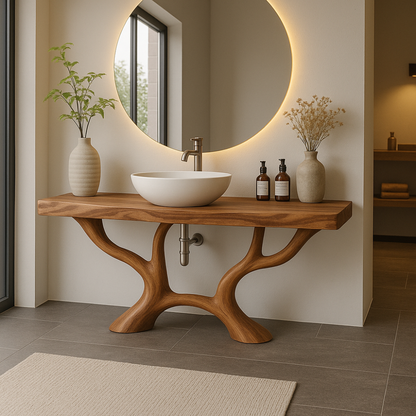 Handcrafted Solid Wood Bathroom Vanity with Organic Branch Design – Modern Natural Elegance Lynnsnail