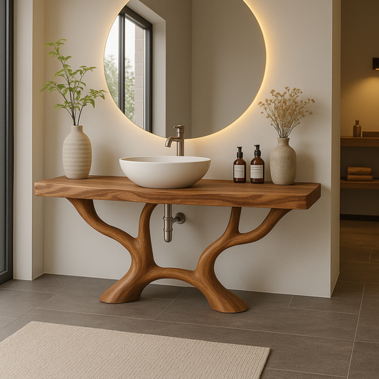Handcrafted Solid Wood Bathroom Vanity with Organic Branch Design – Modern Natural Elegance Lynnsnail