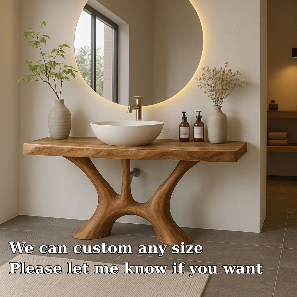 Handcrafted Solid Wood Bathroom Vanity with Organic Flow Design – Modern Natural Aesthetic Lynnsnail